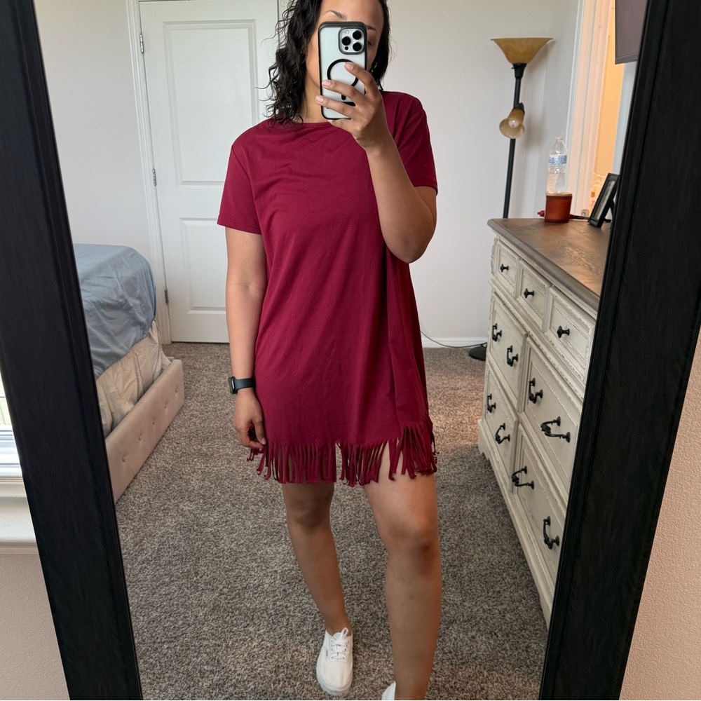 Red Fringe T-Shirt Dress